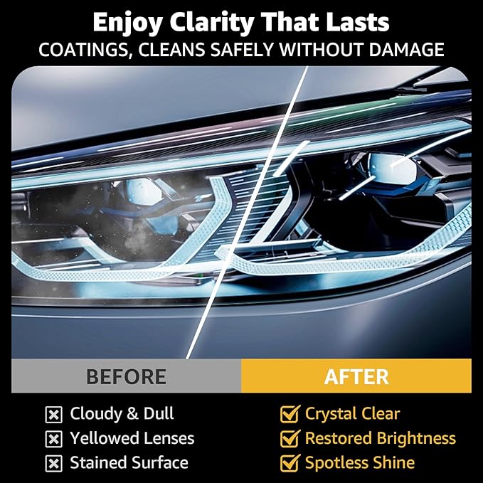 Headlight Restoration Kit, 3-Step Headlight Cleaner Wipes, Removes Yellowing, Oxidation & Cloudiness, Restores Clarity with U
