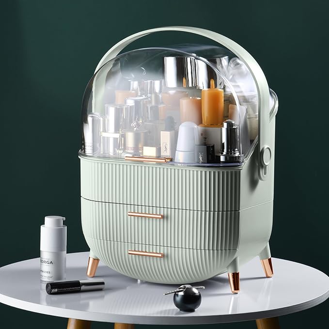 CANITORON Makeup Organizer,Skincare Organizer with 2 Drawers and Transparent Cover,Cosmetic Display Case for Vanity Organizer