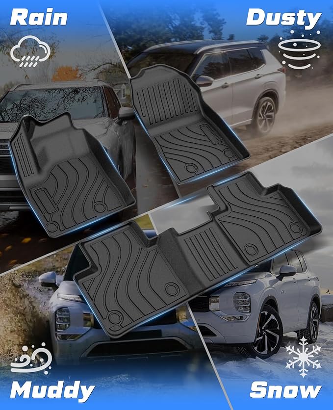 Sunsdrew Floor Mats for 2022-2025 Mitsubishi Outlander TPE Floor Liners All Weather Floor Liners 1st&2nd Row Carpet Protection Mat Car Mats for Outlander Accessories(Not Fit for PHEV/Sport)