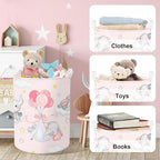 Clastyle Sleeping Elephant Kid Laundry Basket Pink Baby Girls Clothes Hamper for Nursery Collapsible Star Moon Towel Toy Stor