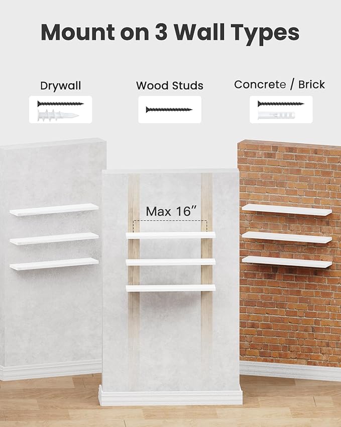 AMADA HOMEFURNISHING 23.6" L Floating Shelves, Wall Shelves Set of 3 for Bathroom/Living Room/Bedroom/Kitchen, White Floating