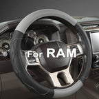 West Llama Customized Auto Car Steering Wheel Cover with 3D Texture for Dodge RAM 1500 2500 3500, 15.5-16 inch(Black+Gray-Lar