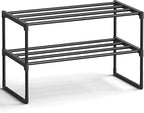 SONGMICS Shoe Rack, 2-Tier Shoe Organizer, Metal Storage Shelf, Upright or Upside Down, for 6-9 Pairs, Stackable, for Entrywa