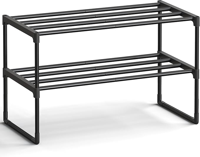 SONGMICS Shoe Rack, 2-Tier Shoe Organizer, Metal Storage Shelf, Upright or Upside Down, for 6-9 Pairs, Stackable, for Entrywa