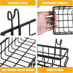 4 Pcs Metal Grid Wall Baskets with Hooks, Hanging Wire Basket Wall Mount Storage Organize for Kitchen, Bathroom, Office (Blac