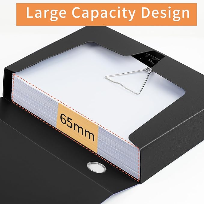 HUA JIE 2 Pack A4 Storage File Boxes Archives Case,65mm Spine,Box File Document Storage Box with Metal Clip for Office School