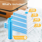 UPGOGO Vacuum Bags for Travel, 12 Pack with Hand Pump, Space Saver Vacuum Storage Bags, Travel Essentials, Clothes, Blankets,