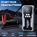 Jump Starter with Air Compressor 7000A 160PSI Portable Car Battery Jump Starter (All Gas/10L Diesel),12V Portable Booster