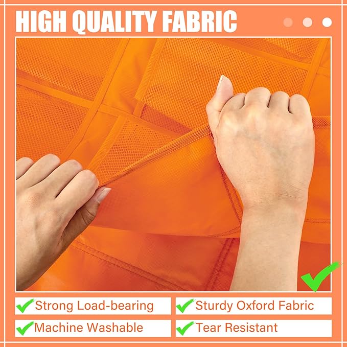 Windyun 40 Over the Door Shoe Organizer Large Mesh Pocket Hanging Shoe Rack for Closet Orange Nonslip Behind Door Storage Hol