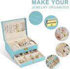 2-Layer Jewelry Box for Women, Jewelry Organizers and Storage with Removable Jewelry Tray, Vintage Quilted Top Lockable Jewel