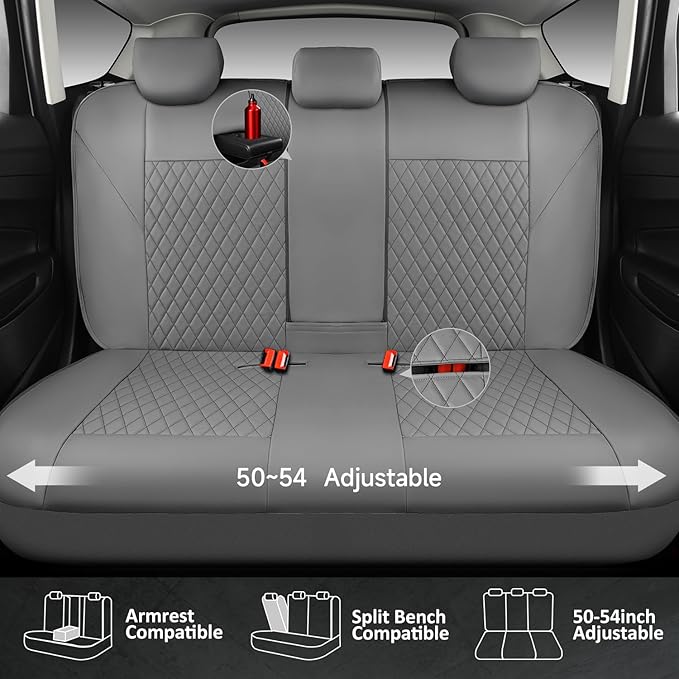 CAR PASS Quilting Faux Leather Seat Covers Full Set, Waterproof Deluxe PU Premium Auto Seat Cover, Breathable Seat Covers Uni