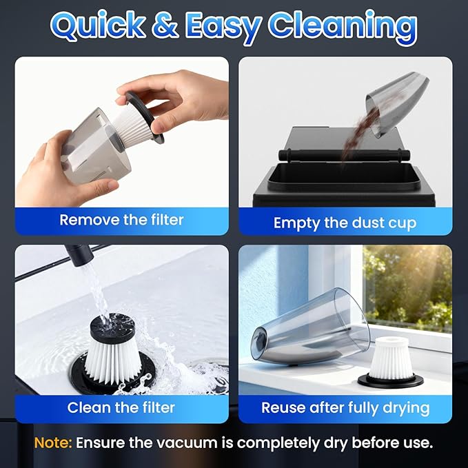 Handheld Vacuum Cordless Car Vacuum Cleaner 11000PA High Power Portable 1.4lbs Lightweight Rechargeable with 2 Filter Multi-N