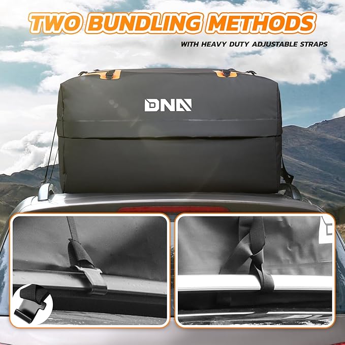DNA Motoring Car Rooftop Waterproof Bag, 17 Cubic Feet Waterproof Car Roof Luggage Bag, Heavy Duty Car Roof Cargo Carrier Bag, Car Roof Bag, w/ 4 Reinforced Straps, TOOLS-00422