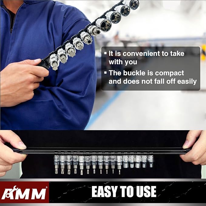 AMM 6-Piece Socket Organizer，1/4 inch Drive ABS Tools-Socket Holder，Heavy Duty Socket Racks，Premium Quality Socket Clip Rail 