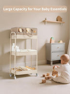 Fortella Baby Diaper Caddy, 3 Tier Rolling Storage Cart for Baby Essentials, Diaper Cart with Detachable Dividers, Storage & 