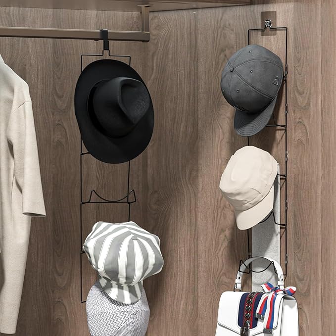 LINFIDITE 10 Pack Hat Rack Hanger Holder Organizer Flexible Multi Hook Wall Mounted Over Door Baseball Cap Display Storage Ra
