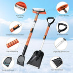 43.3'' Snow Shovel & Snow Brush with Ice Scrapers for Car Windshield,5-in-1 Extendable Thicken Aluminum Tube,180° Pivoting Brush Head & Foam Grip for Christmas, Cars, Trucks, SUVs, Vehicle(Orange