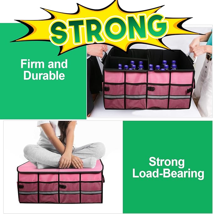 Car Trunk Organizer, Cargo Organizer SUV Trunk Storage Non Slip Bottom Waterproof Collapsible Durable Multi Compartments-(Stan