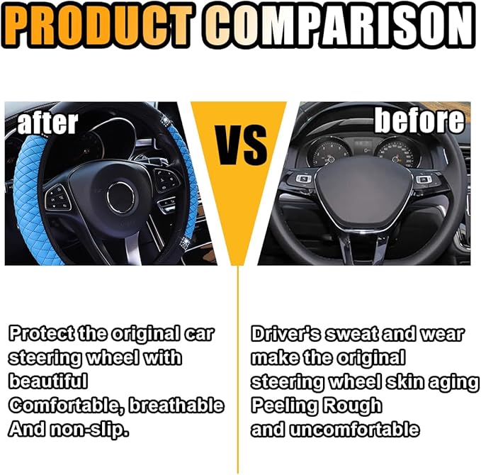Bling Soft Leather Steering Wheel Cover, 15 Inch Colorful Rhinestones Auto Elastic Protector with Crystal Diamond for Women G