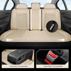 Coverado Car Seat Covers Full Set, Beige Car Seat Covers, Luxury Leather Car Seat Cover with Carbon Fiber Textured Design, Sp