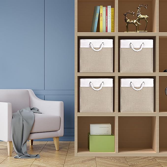 Univivi Fabric Storage Cubes 12 inch Cube Storage Bins with Rope Handles, Storage Baskets Cubes Organizer for Home Shelf Clos