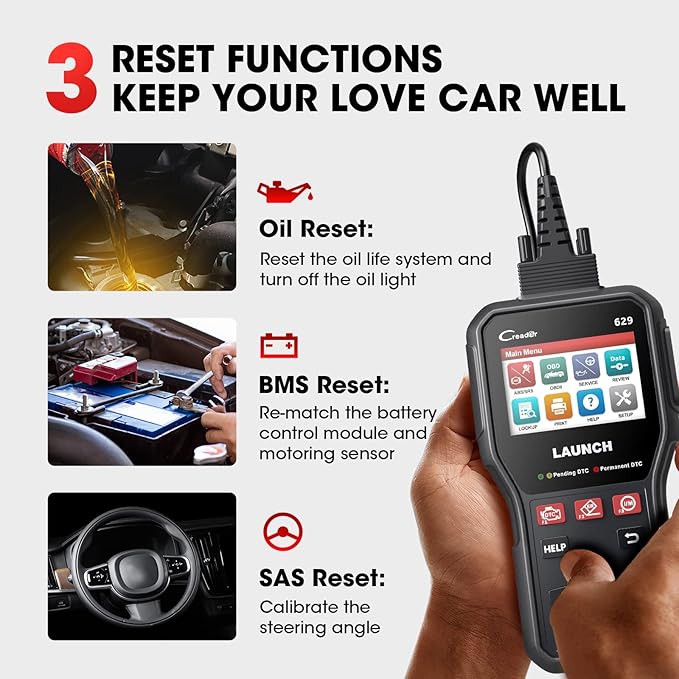 LAUNCH CR629 OBD2 Scanner ABS SRS Scan Tool with Active Test, 3 Service Oil/SAS/BMS Reset Tool, Full OBD2 Functions Car Code
