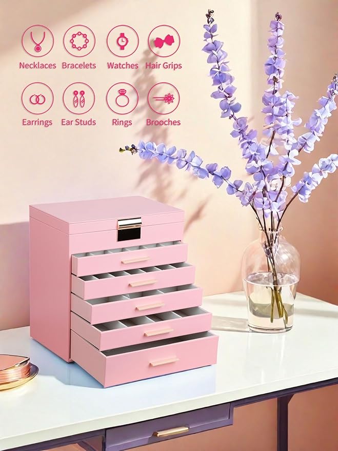 BOOVO Jewelry Boxes for Women, White and Black 6 Layer Large Jewelry Box for Necklace, Bracelet, Earrings, Rings Storage, Jew