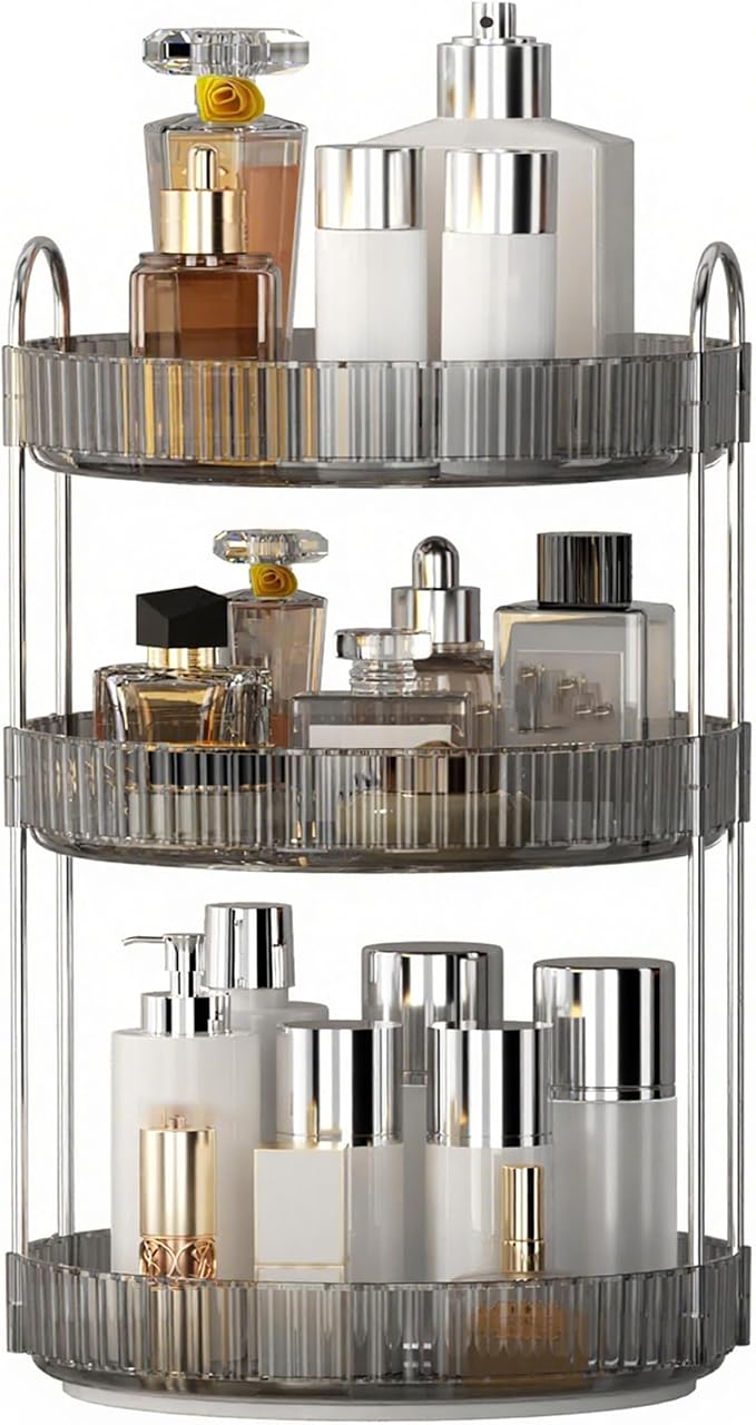 YCIA&DONE 360 Rotating Makeup Organizer and Storage for Vanity Countertop 3 Tiers, High Capacity Cosmetic Skincare Perfume Or