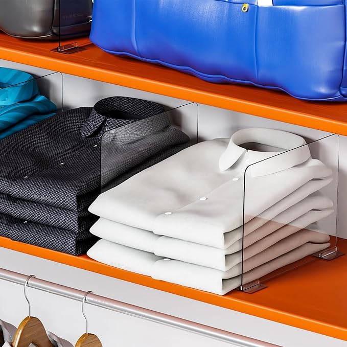 Yieach 10 Pack Acrylic Shelf Dividers for Closet Organization - Suitable for All Cupboard,Wood Shelves -Clear Closet Dividers