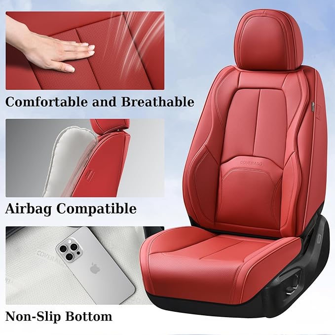 Coverado Seat Covers, Car Seat Covers Front Seats, Premium Nappa Leather Seat Covers for Cars, Waterproof Car Seat Protector 