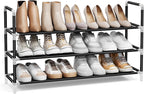 SONGMICS 3-Tier Shoe Rack, Shoe Storage for Hallway Closet, Slim and Space-Saving, Metal Frame, Non-Woven Fabric Shelves, Bla
