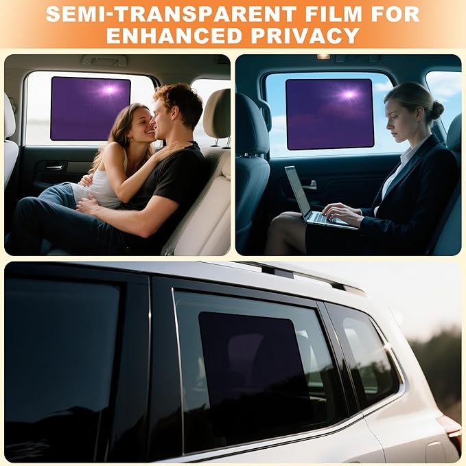 Car Window Shades - Static Cling Sun & Glare Blocker, Semi-Transparent Privacy Window Cover for Side & Rear Windows, Removable Tint for SUV Truck RV (15.75" x 13.78")
