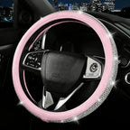 Bling Diamond Leather Steering Wheel Cover, Pink Steering Wheel Covers for Women Girls with Crystal Rhinestones, Universal Fit 14.5“-15" Car Steering Wheel Bling Cover Accessories