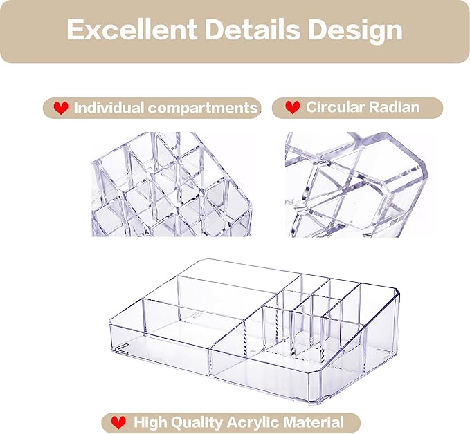 Clear Makeup Organizer, Makeup Brushes Storage Case, Cosmetic Display Case Tray, Tiered Skincare Organizer, Acrylic Lipstick 