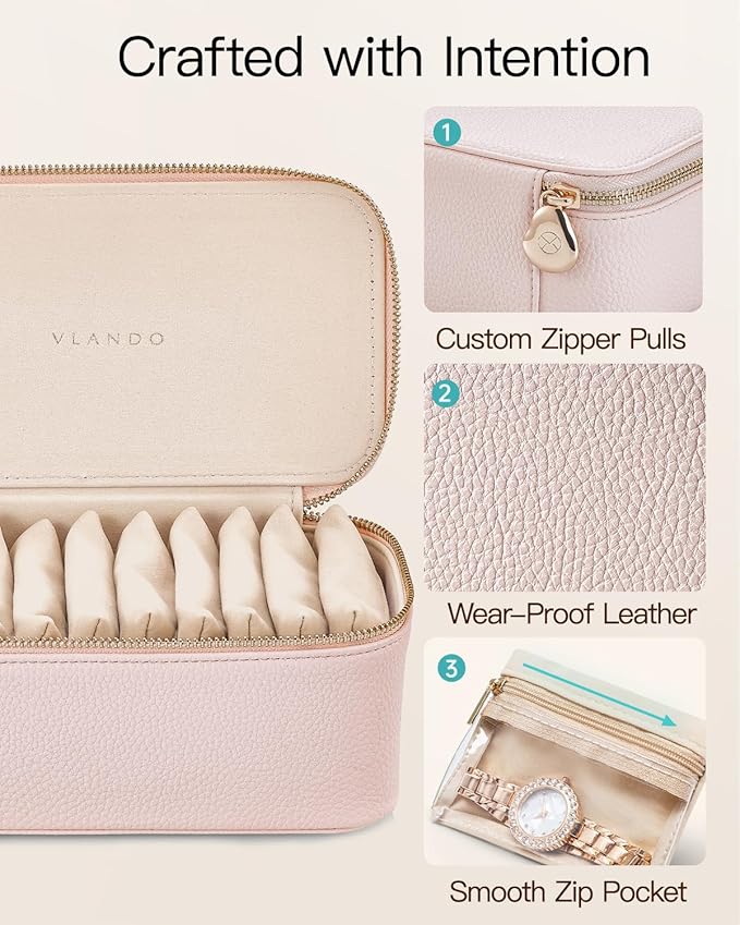 VLANDO Teacher Gifts for Women,Jewelry Box with 12 Velvet Jewelry Bags Travel Jewelry Case for Mothers Day Mom Gifts, Jewelry