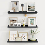Axeman Picture Ledge Shelf | 24 Inch Black Floating Shelves Set of 3 | Rustic Wood Wall Shelves with Lip | 24" Black Picture 