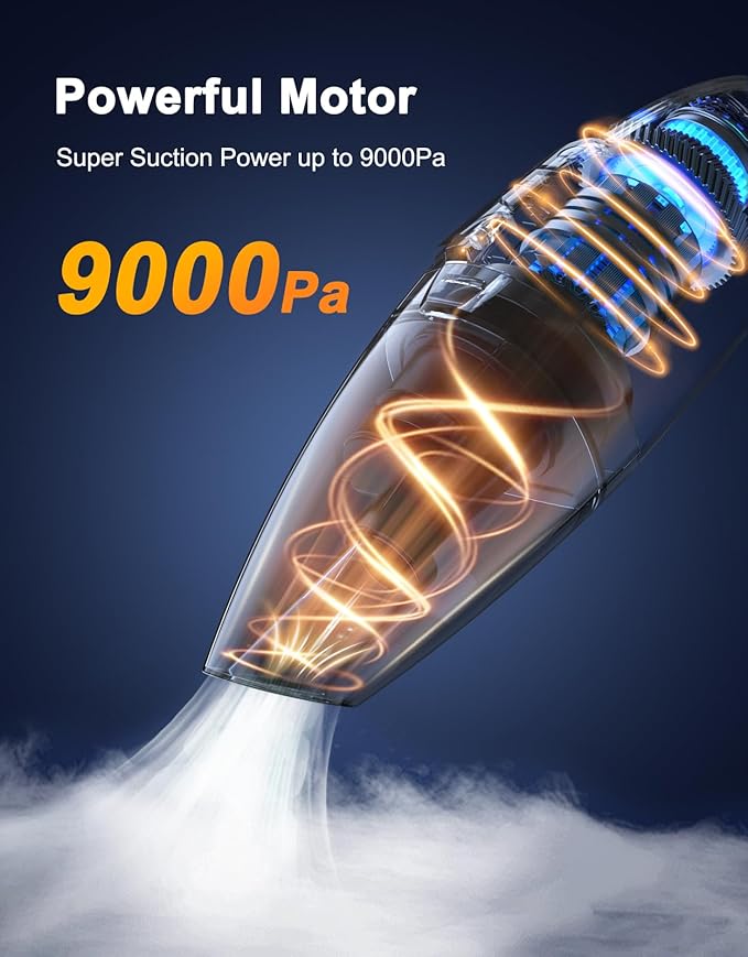 Handheld Vacuum Cordless Rechargeable 9KPA - [2H Fast Charging Dock] Portable Car Vacuum Cleaner High Power Suction with LED 