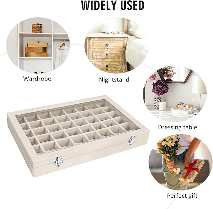 Vicoter Velvet Jewelry Tray 48 Compartments Jewelry Display Organizer with Transparent Cover Rings, Earrings, Necklaces, Pend