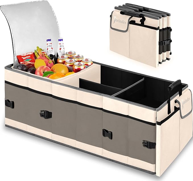 Trunk Organizer with Built-in Insulated Leak Proof Cooler Bag,Collapsible Cargo Organizer for SUV with Non Slip Bottom