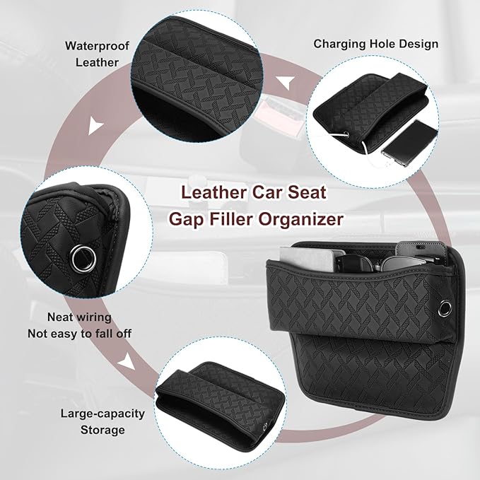 HARFINGTON 2pcs Car Seat Gap Filler Organizer 11.5 x 8 x 2.1 Inch Leather Universal Car Organizer Storage Box Between Seat and Console for Phone Sunglasses Keys, Black