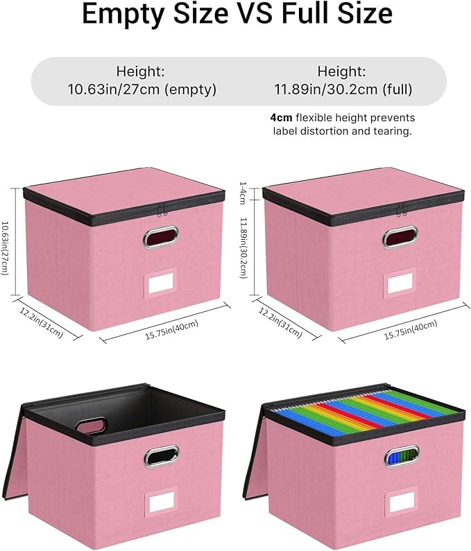 Oterri 2 Pack Large File Organizer Boxes with Lids, File Box with Mesh Pockets, Document Organizer Box for Legal/Letter Size 