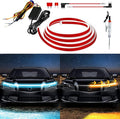 Exterior Car LED Hood Light Strip,Dual Color Dynamic Scan Start Up Hoodbeam Kit,Led Daytime Running Lights Ice Blue&Amber Switchback Sequential Turn Signal Lights for Cars, Trucks,SUV(70inch/1set)