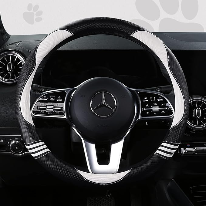 HighnessHwoo Car Steering Wheel Covers for Women Padded Carbon Fiber PU Leather Cute Auto Interior Accessories for Vehicle, S