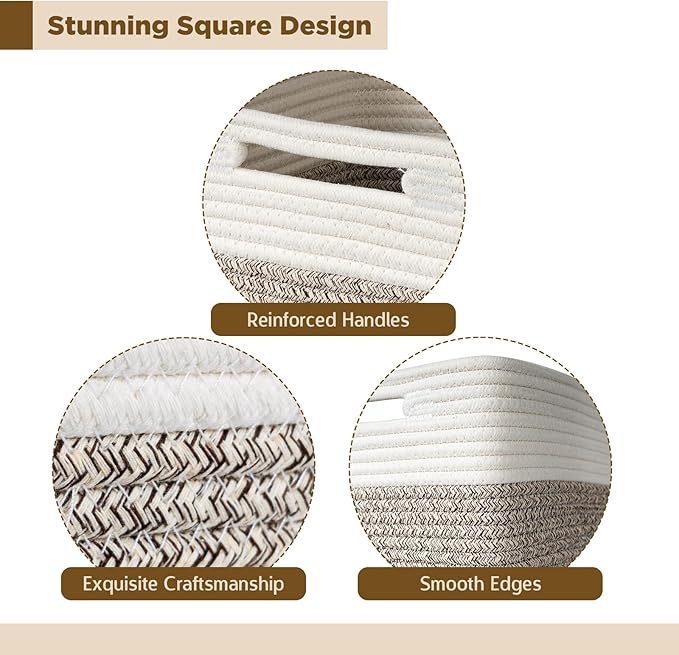 AELS Hand Woven Cotton Baskets for Storage, Cube Storage Bins with Handles, Foldable Collapsible Closet Organizers and Storag
