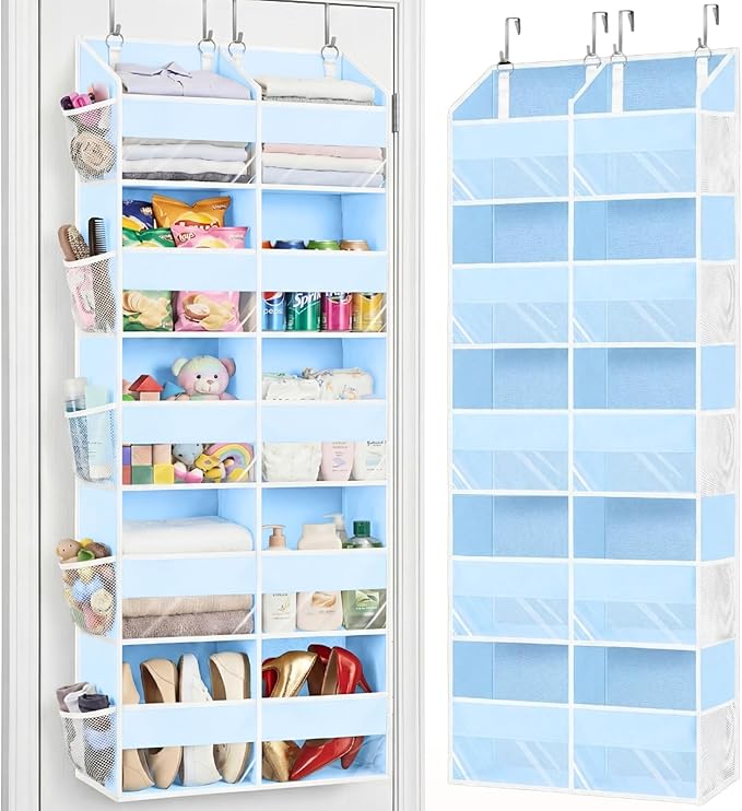 Blue Over the Door Organizer 5 Tiers, Extra Large Behind Door Storage of 10 Compartments, 80 lbs Weight Capacity Hanging Stor