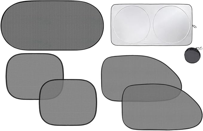 6 PCS Universal Car Shades for Side Windows,Suction Cup Design,Car Window Shades Set,Sedan Sunshade for to UV Rays, Easy Install, Fit Most of Cars,(2 Slanted +2 Side+1 Rear+1 Front Shade)