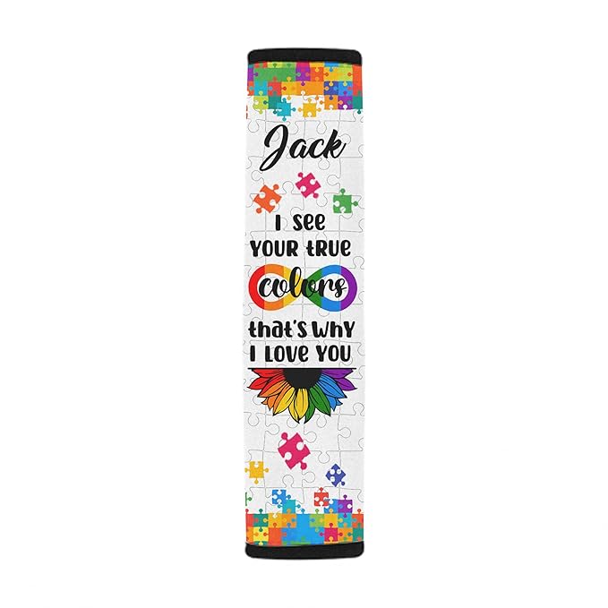 I See Your True Color Autism Awareness Seat Belt Cover for Kid Family Special Need Autistic Medical Alert Car Cushion Cover Support Autism Gift Personalized Name 33