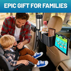 Car Headrest Backseat Storage Box with 2 Cup Holders, Back Seat Car Organizer 5"-13" Tablet Phone Holder with Hook, Adjustable 3-in-1 Multifunctional Car Essential Food Tray for Travel Accessories