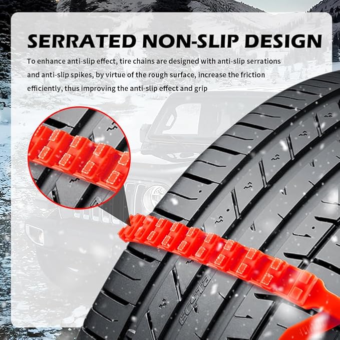 10PCS Snow Chains for Car Tires,Adjustable & Strong Grip Tire Chains for Trucks with Serrated Non-Slip Design,Reusable Tire S