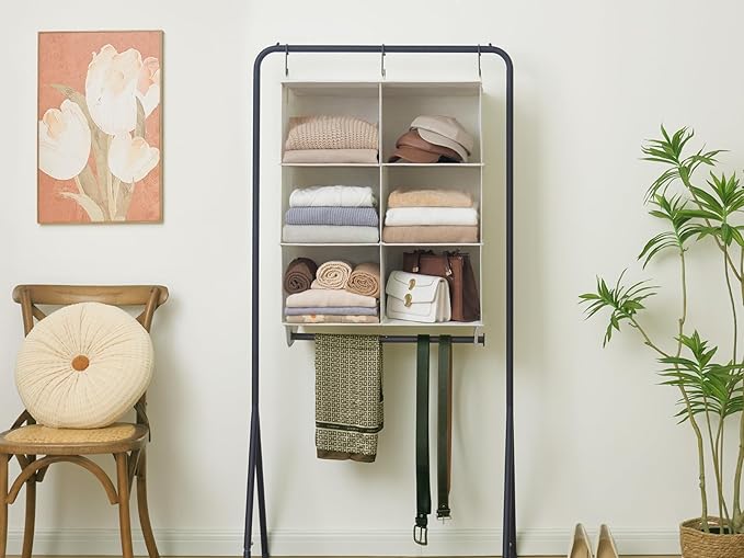 StorageWorks Hanging Closet Organizer with Metal Rod, 6-Section Closet Organizers and Storage, Collapsible Hanging Shelves fo